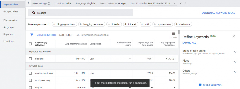 Google Ads Keyword Planner: Free tools from google 