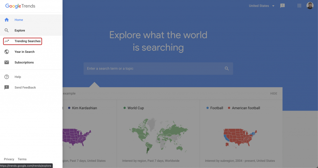 Trending searchs in Google Trends: Free tools from google 